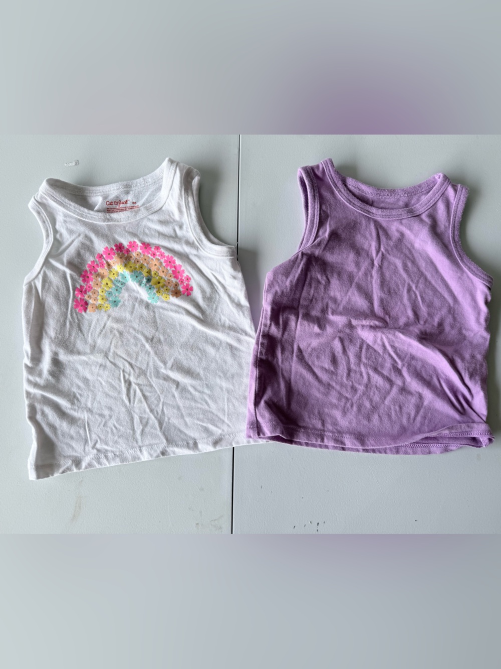 Cat & Jack White Floral Rainbow Tank + Lavender Purple Tank Set